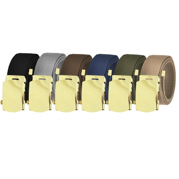 Men's Essentials Adjustable Belt Pack High Strength Canvas Web Belt with Gold Slider Buckle 6 Pack