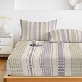 thumbnail image 6 of Twin XL Size Fitted Sheet Set - Farmhouse Stripe 2 Piece Bedding Sets 16" Deep Pocket Fitted Sheet with 1 Pillowcases, Boho Country Vintage Purple Striped Brushed Microfiber Hotel Luxury Bed Sheets, 6 of 9