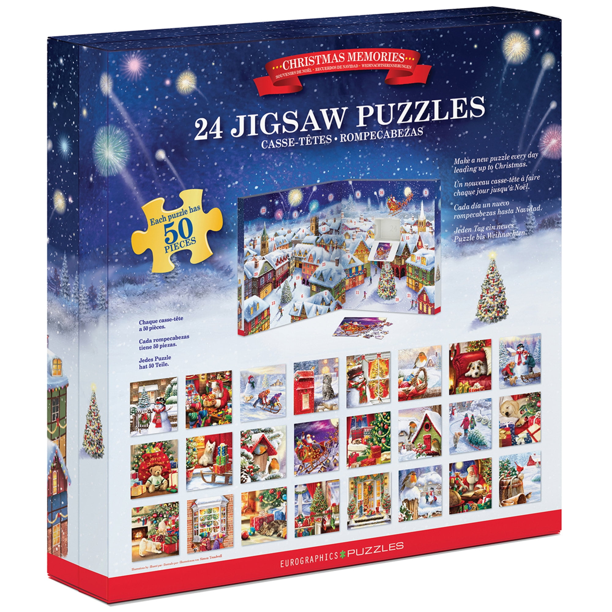 Eurographics: Puzzle Advent Calendar: Christmas Memories - 24 Daily Unique Individual Jigsaws, 5 x 5" 50pc Each, 1200pcs Total, Holiday Countdown Gift