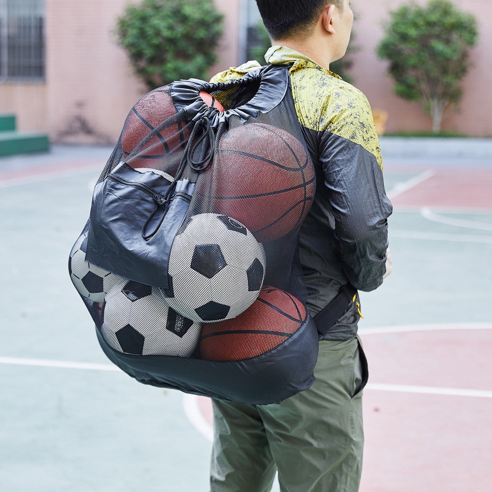 Sportteer Large Capacity Sports Ball Bag Ball Storage Bag Large Sports Ball Bag with Adjustable Shoulder Strap Large Capacity Basketball Soccer Drawstring Storage Mesh