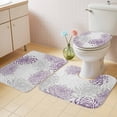 thumbnail image 2 of Purple White Bath Mat 3 Piece Bathroom Rug Set, Abstract Grey Chrysanthemum Flower Floral Non Slip Bath Rug Contour Mat and Toilet Lid Cover, Absorbent Shower Mats Soft Bath Rugs and Mats Sets, 2 of 8