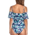 thumbnail image 4 of Traje de baño de una pieza con volantes florales, diseño de secado rápido, base azul con flores blancas, talla M, adelgazante y control de abdomen, 4 of 6