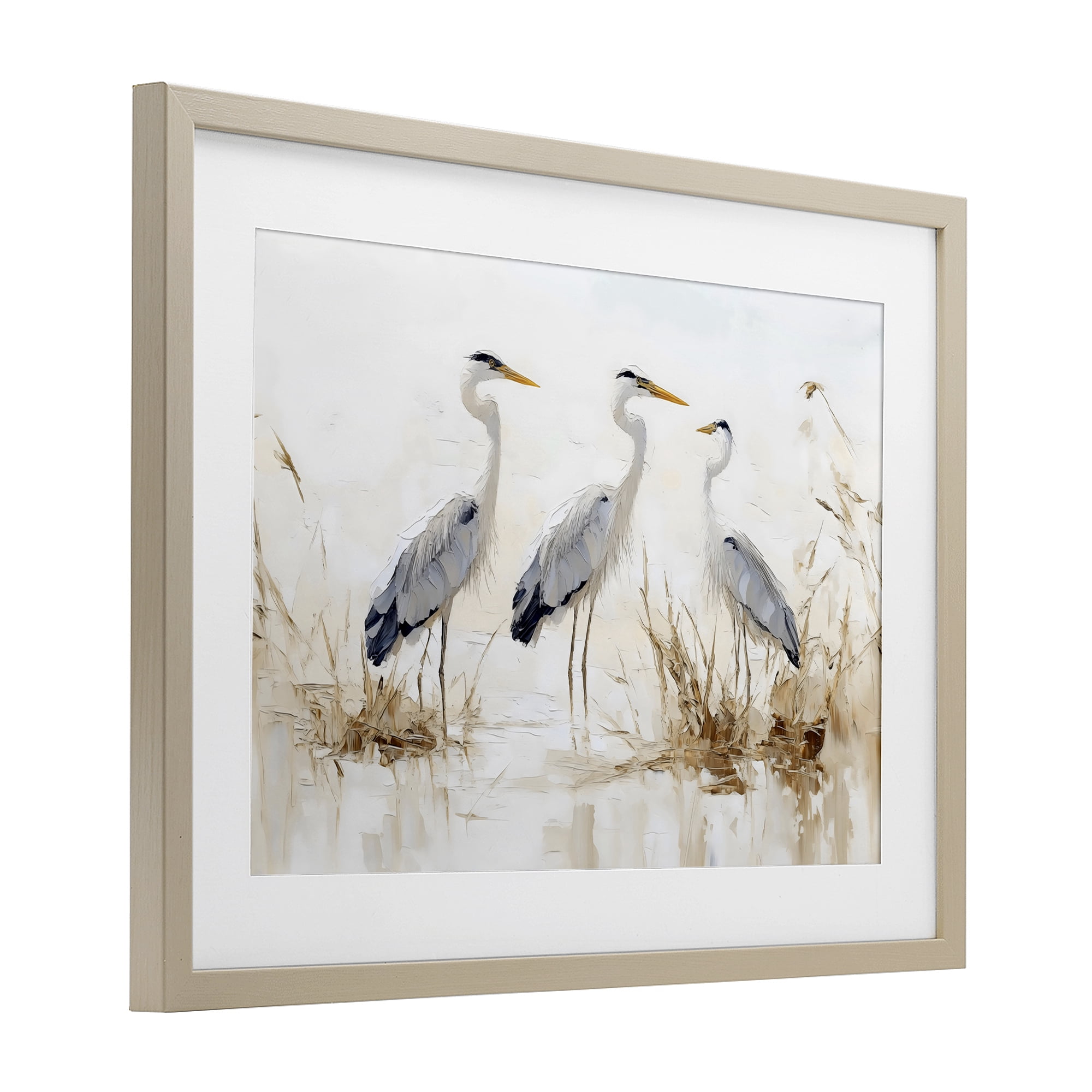 Stupell Industries Neutral Blue Herons in Reeds Birch Framed Print Under Glass, design by LSR Design Studio