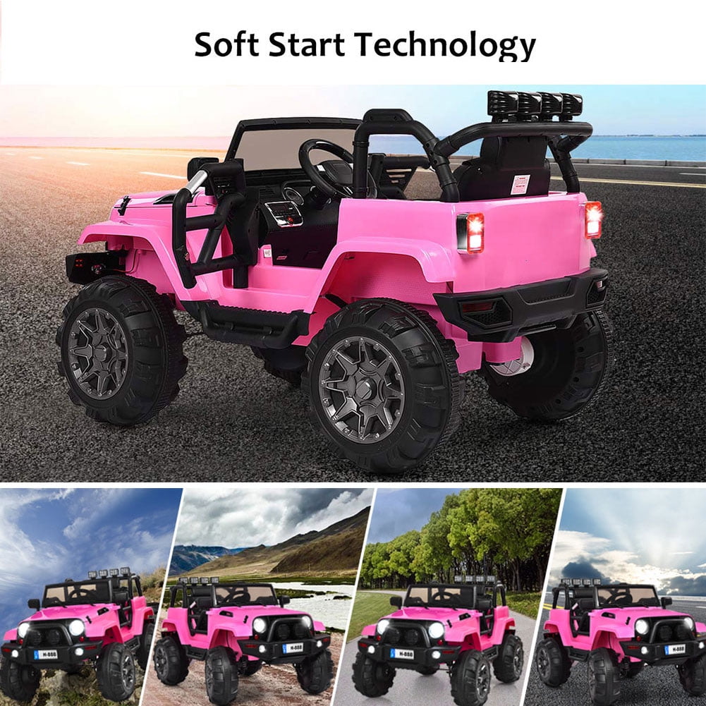 Kepooman 12V Kids Ride on Electric Car, Kids Ride-On Truck Car with Remote Control and LED Lights, 3 Speeds, Spring Suspension, Pink