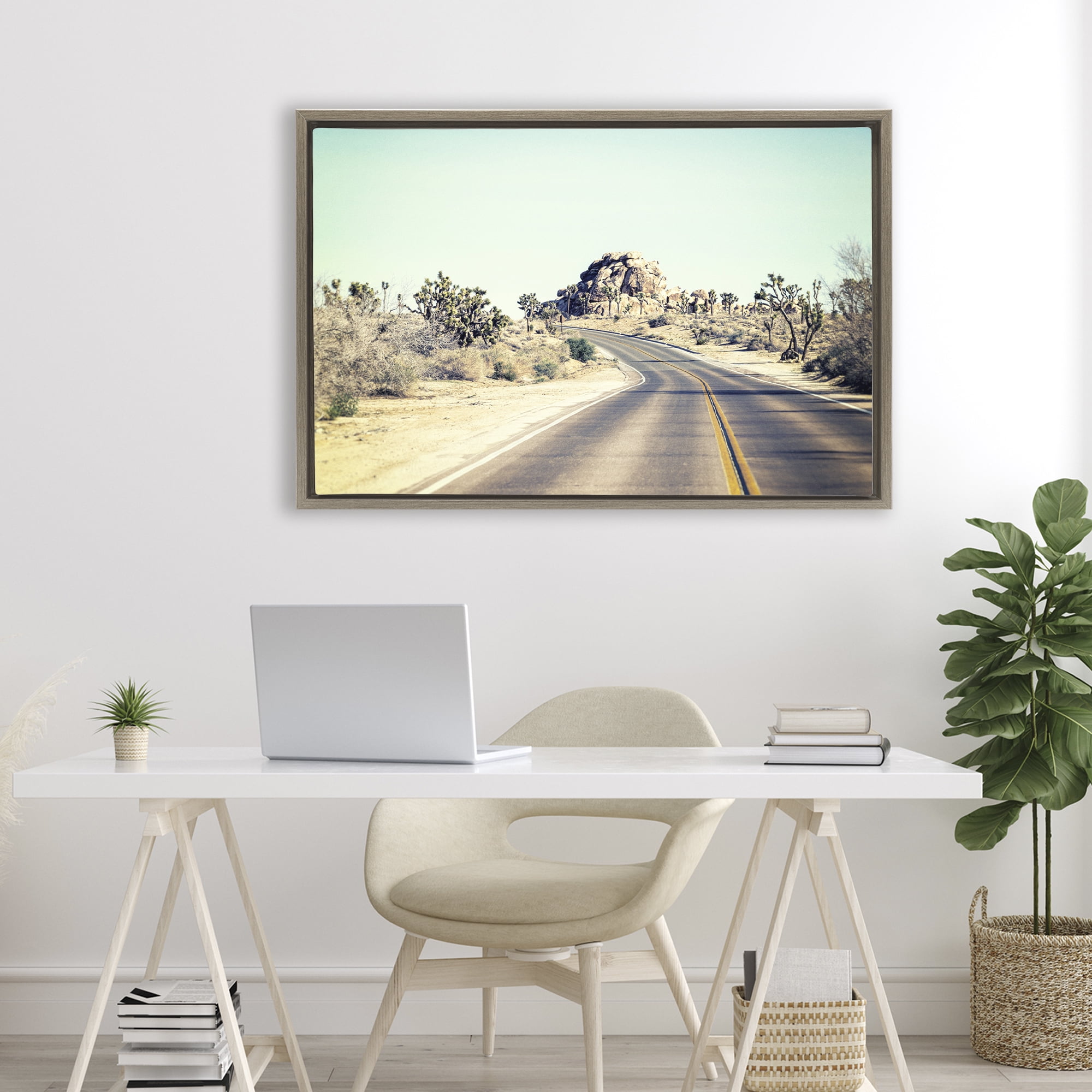 Road Trip Joshua Tree Park Brown Framed Floater Canvas Wall Art, design by Joseph S Giacalone
