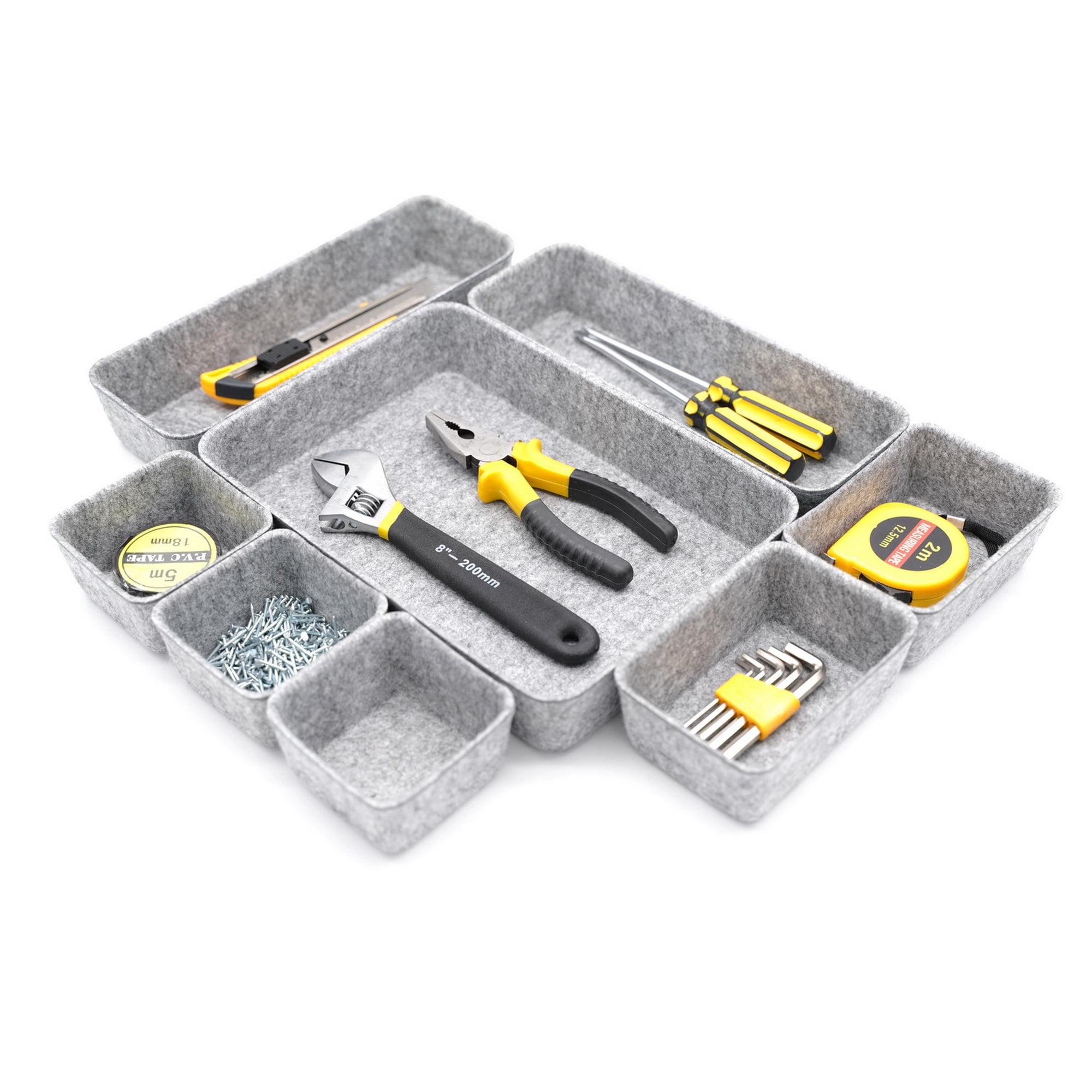 Welaxy Office Drawer Organizers Trays Drawers dividers Felt Storage Bins Organizer bin for Jewelry Cosmetic Makeup Junk Silverware pens Art Crafts Tools Sturdy Flexible Bins,Pack 8 (Gray)