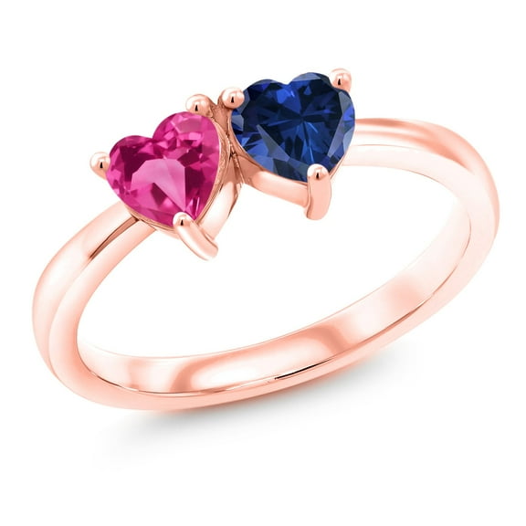 Gem Stone King 1.10 Ct Pink Created Sapphire Blue Created Sapphire 18K Rose Gold Plated Silver Ring (Size 8)