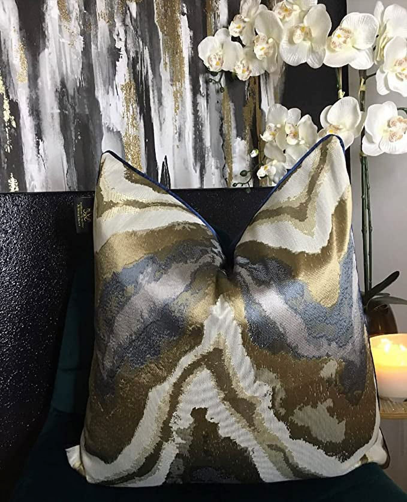 Decorative Couch Throw Pillow Covers,Sofa 18x18 Blue Gold Stylish Throw Pillows,Square Farmhouse Throw Cushions