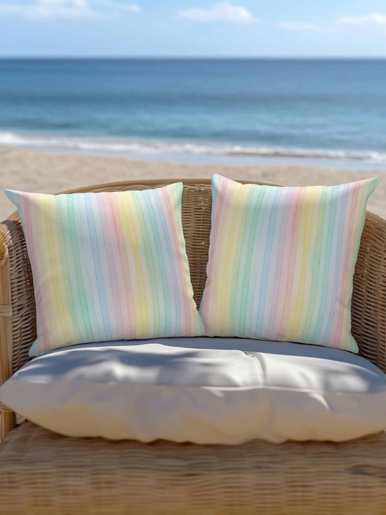1 Pack Outdoor Throw Pillow, Colorful Striped Waterproof Pillow with Insert Included, Farmhouse Vertical Striped Watercolor Decorative Accent Cushion Sofa Pillows for Patio Porch, 16 x 16 In