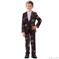 thumbnail image 3 of Whosucclay One Button Boys Suit for Ring Bearer Prom, Polyester Elastic Waist Single Button Boys Suit Set, Red Lip Print, 3 of 10