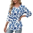 thumbnail image 4 of Womens Crew Neck Shirts 3/4 Sleeve Blouses Tunics Top Floral Printed Shirts Fashion 2026 Basic Tops Going Out Outfits Y2K Clothes, 4 of 7