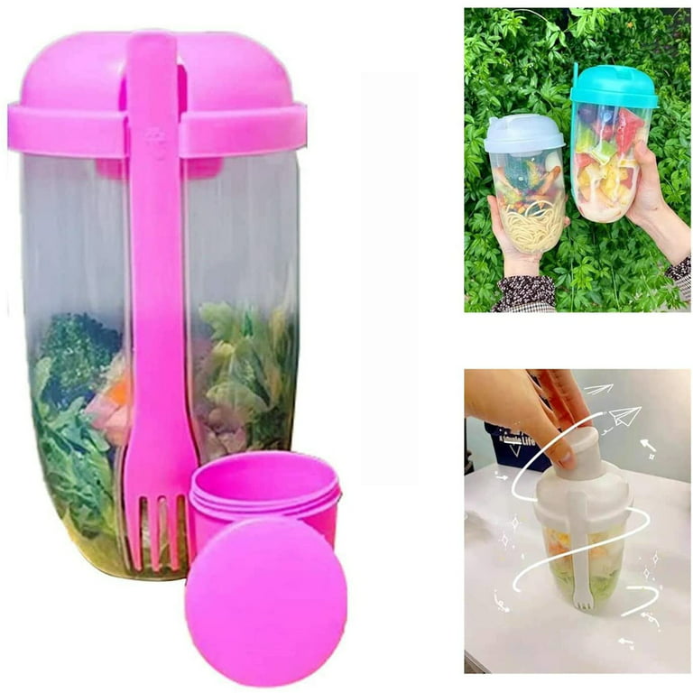 Fresh Salad Container Serving Cup Shaker with Dressing Container Fork Food  Storage Bonus Recipes,Use This Bowl for Picnic,Lunch to Go,Eat Healthy