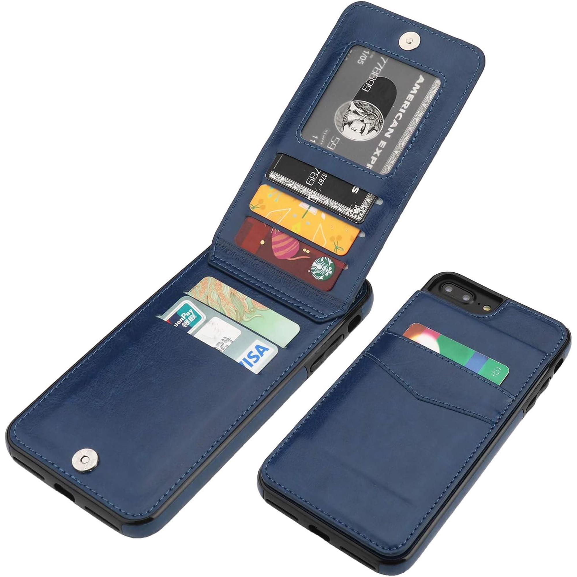 REQO iPhone 7 Plus iPhone 8 Plus Case Wallet with Credit Card Holder, Premium Leather Magnetic Clasp Kickstand Heavy Duty Protective Cover for iPhone 7/8 Plus 5.5 Inch(Blue)