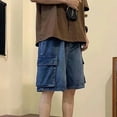 thumbnail image 5 of Jean Shorts Men Baggy Drawstring Knee Length Wide Leg Cargo Jeans Shorts Casual Summer Loose Fit Street Men's Denim Shorts, 5 of 9
