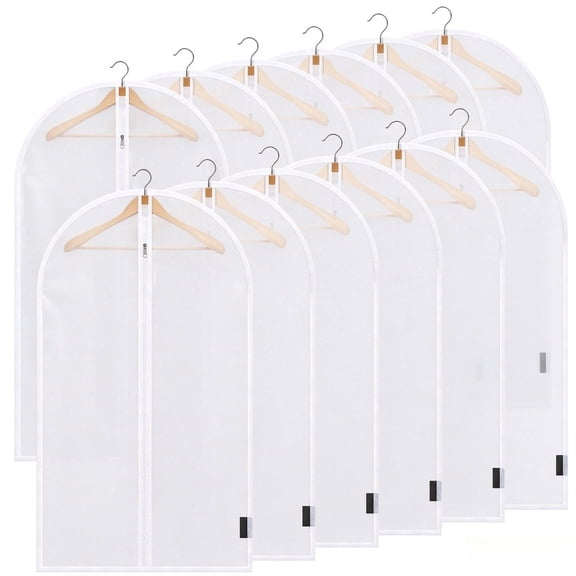12 Pack PEVA Garment Bags for Hanging Clothes, 24 x 40.5 Inch Translucent Suit Dress Storage Bags with Zipper, Dust-Proof Clothing Covers for Closet Storage & Travel