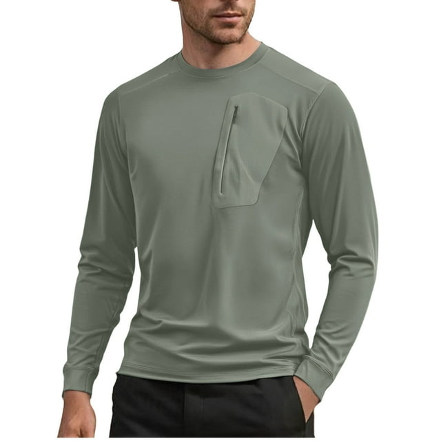 Dagugfen Fall Winter Shirts for Men Long Sleeve Crew Neck Loose Lightweight Pocket Drying Base Layer Tops