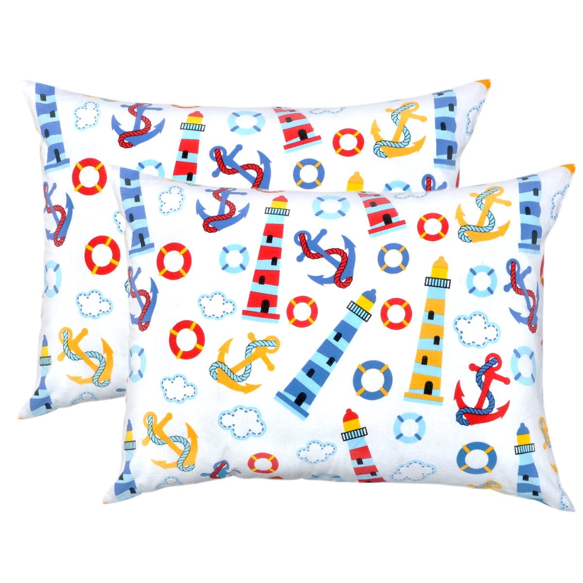 Mellanni Pillowcase Set of 2 Toddler size 14 x 19, Lighthouses Print Soft Hypoallergenic