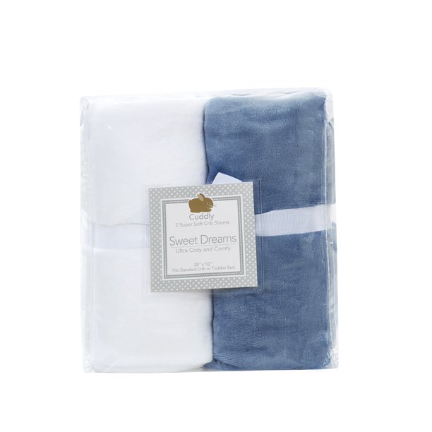Microplush Super Soft Fitted Crib Sheets (Set of 2), Blue/White