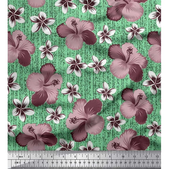 Soimoi Cotton Voile Fabric Leaves & Lily Floral Print Fabric by The Yard 42 Inch Wide