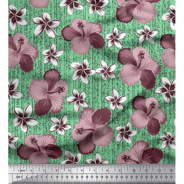 Soimoi Poly Georgette Fabric Leaves & Lily Floral Decor Fabric Printed Yard 42 Inch Wide