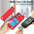 thumbnail image 6 of Back Case for Samsung Galaxy S23 Plus, Finger Ring Kickstand PU Leather Card Slots Magnetic Buckle Shockproof Drop Protective RFID Blocking Zipper Pocket Wallet Case for Galaxy S23 Plus, Red, 6 of 8