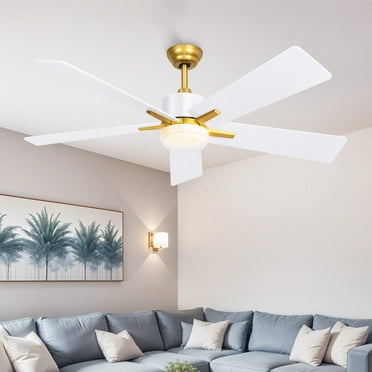 ModFusion 52-inch Dual Color Blade White  and Maple, Modern Ceiling Fan with LED Light, Stepless Dimming, Reversible Speeds, Quiet Performance
