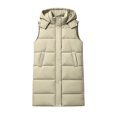thumbnail image 3 of cocolona Long Puffer Vest for Women Trendy Hooded Sleeveless Stand Collar Button Down Long Coat Quilted Winter Warm Snow Overcoat with Pocket, 3 of 7