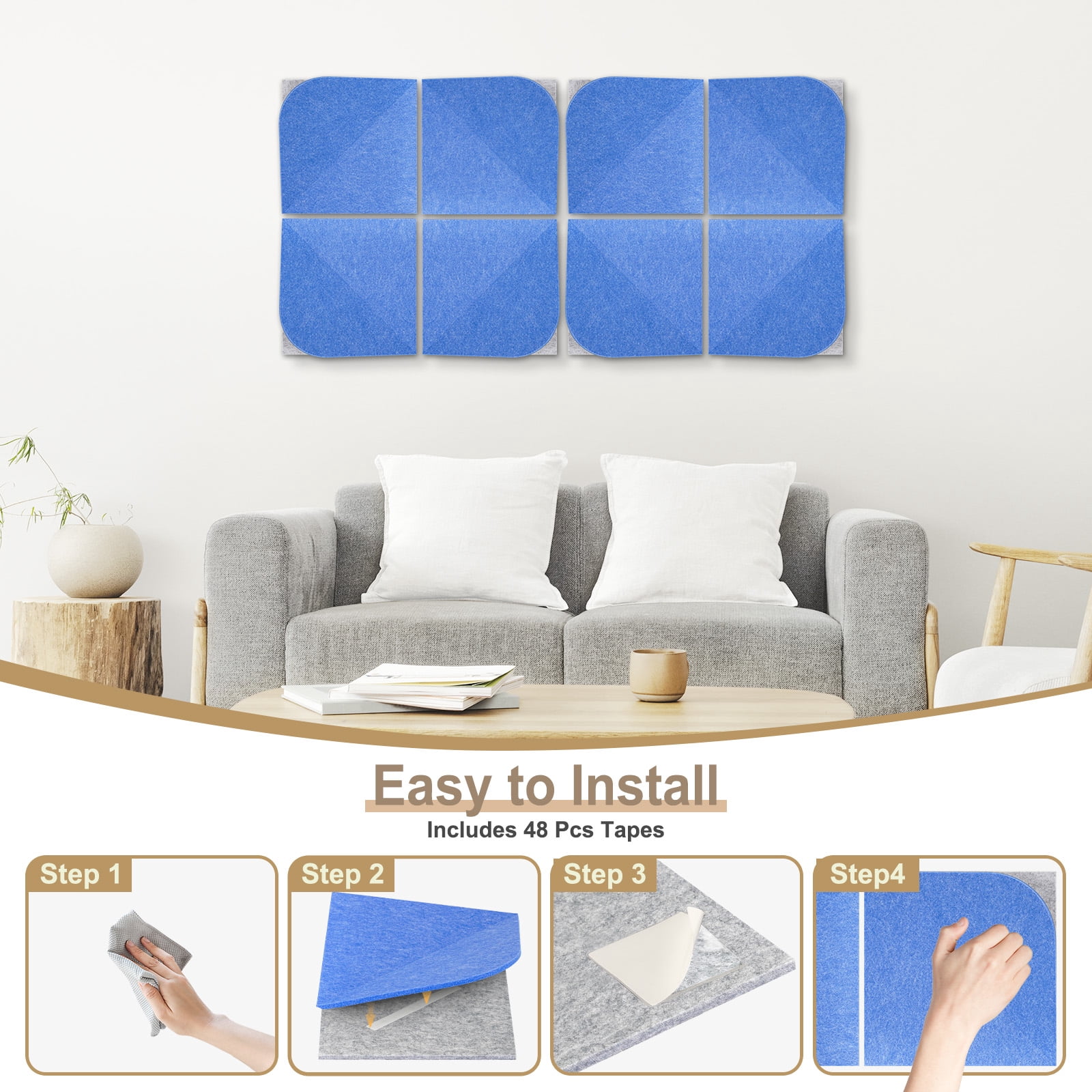 DOLLAR BOSS 8 Pcs Felt Cork Board Tiles, Felt Pin Board Notice Boards, Self Adhesive DIY Bulletin Board Blue Leaf Design Decoration Pin Board for Office Home Wall Decor Stickers Memos Photos Display