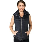 2Luver, Women's, Quilted Padded Fleece Lining High Collar Vest With Zip Pockets, Zip Closure Stretchable Side Gathering, Black, 1X