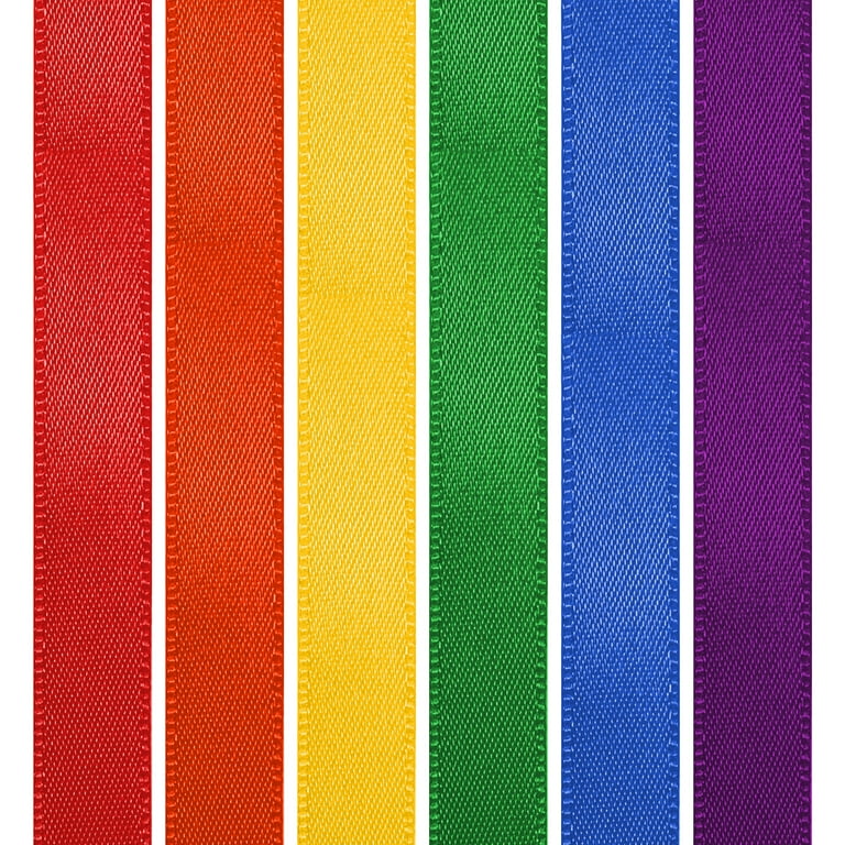 Double Faced Satin Rainbow Ribbon Pack, 6 Colors, 3/8