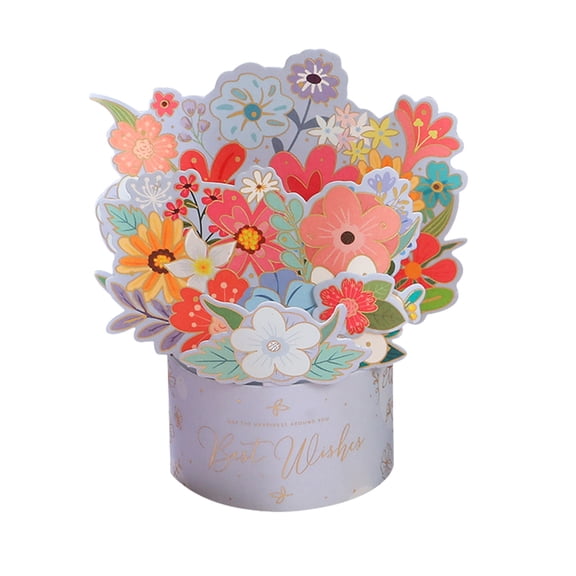 YingYouFu 3PC Flower Bouquet Greeting Card, Creative 3D Floral Design Note Card with Envelope, Artistic Message Card for Mother Day Wedding Thank You