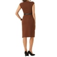 thumbnail image 3 of Vestido elegante de mujer Inspire Chic con mangas cortas, ceñido a la cintura, ideal para el trabajo, color marrón, talla S, 3 of 6