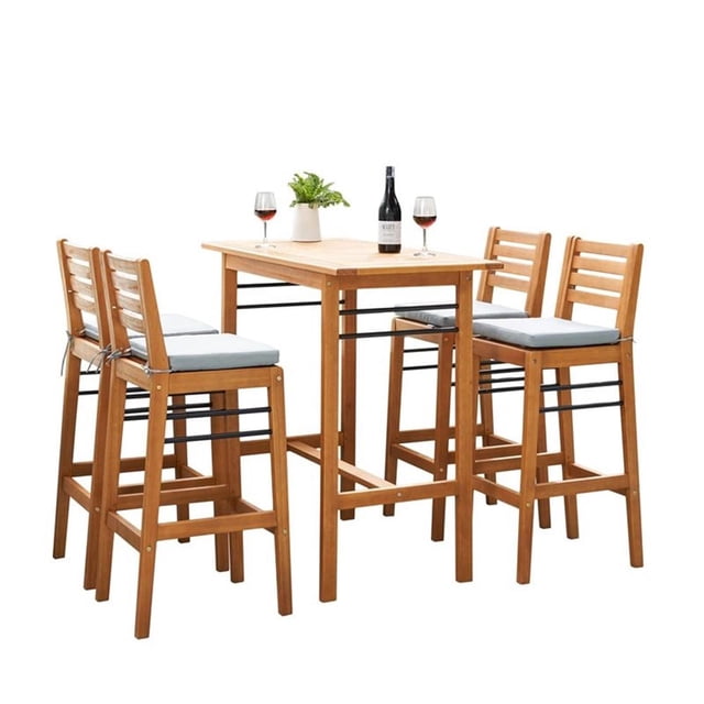 Vifah Gloucester 5-Piece Solid Wood Patio Counter Height Dining Set - Golden Oak
