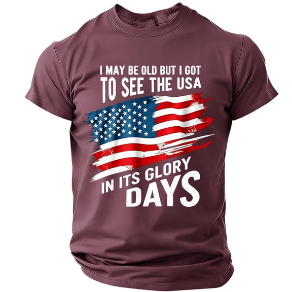 Iaqnaocc 250th Anniversary Usa Shirt for Men Vintage 250th Anniversary Usa Shirt T-Shirt Independence Day Round Neck Freedom Summer Independence Day 250 Anniversary Shirt Wine 4XL
