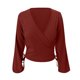 thumbnail image 4 of Camiseta de manga farol con cuello en V y cuello en V para mujer con tira colgante de color sólido Pompotops gfhjh11741, 4 of 5