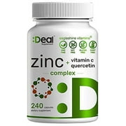 Zinc 50mg with Vitamin C & Quercetin, 4-1 Zinc Complex, 240 Capsules, Immune Support- Up to 8 Months Supply, Premium Zinc Quercetin Supplements