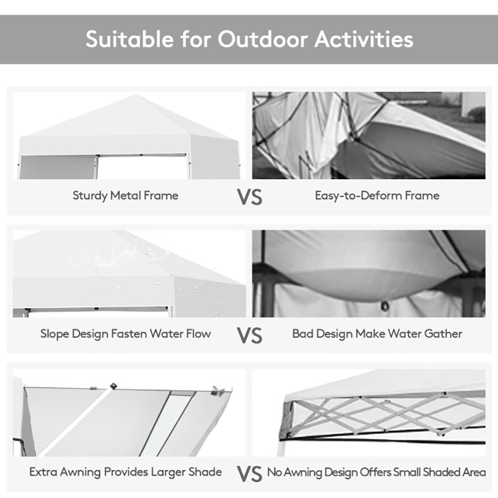 Aimee Lii 17 Feet x 10 Feet Foldable Pop Up Canopy with Adjustable Instant Sun Shelter, Backyard Canopy Gazebo, White