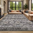 thumbnail image 2 of Hasoo Indoor Washable Area Rug 8' x 10' Geometric Rugs for Living Room Floral Throw Floor Mats Non-Slip Accent Carpet Grey/Brown, 2 of 7