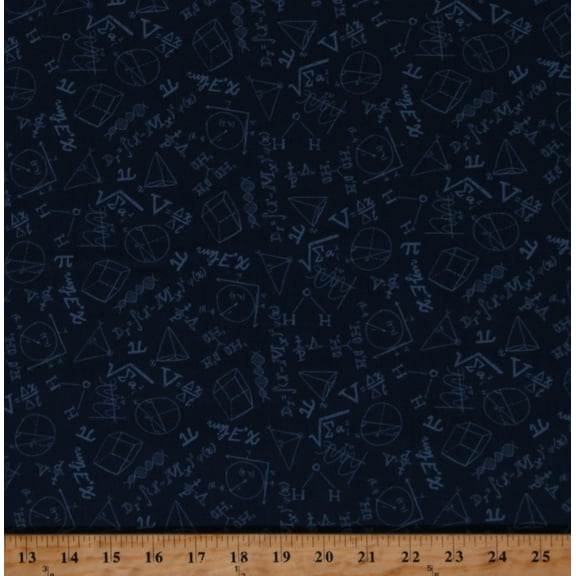 Cotton Math Equations Symbols Scientific Calculations Academic Figures Blue Cotton Fabric Print by the Yard (SRR1921)