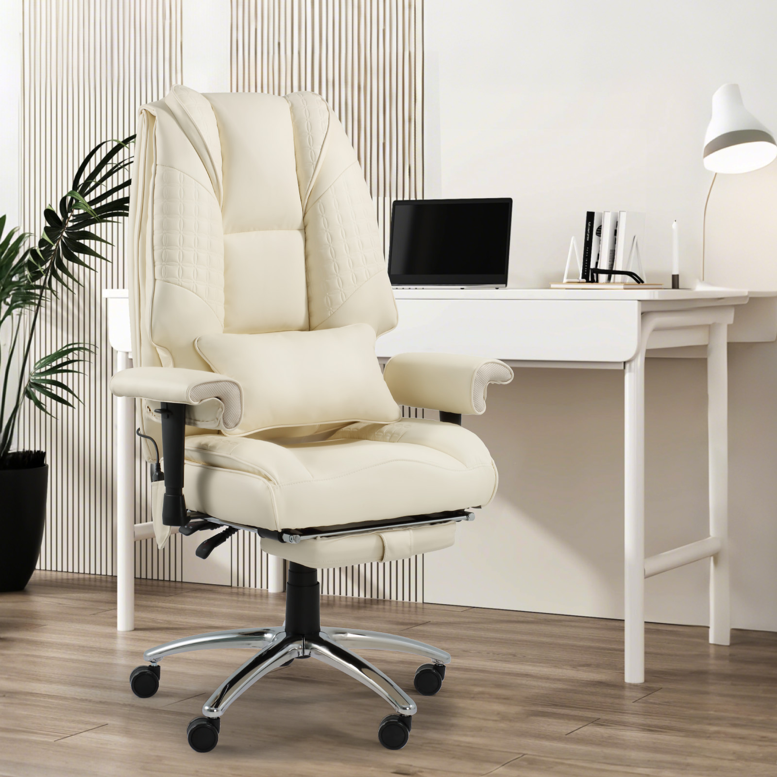 6-Point Massage Office Chair with Heating – Premium Ergonomic Executive Chair with Retractable Footrest & Reclining Function