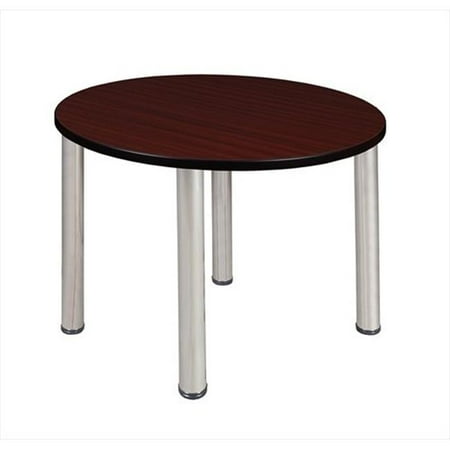 

42 In. Round Mahogany Table & Chrome Post Legs