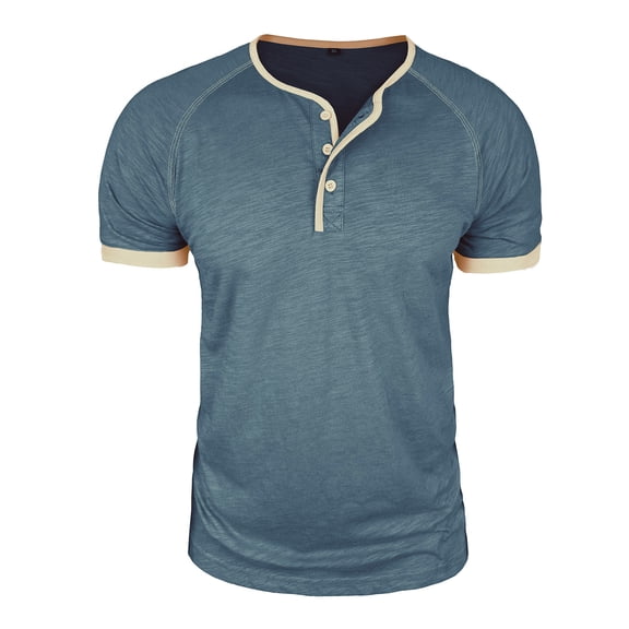 Generic Men's Cotton Tee Shirt Henley Neck Button Short Sleeve Collared Shirt Summer Slim Fit Breathable Sports Tops