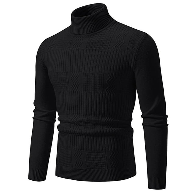 Caqnni Chandail Léger Ajusté à Col Roulé Manches Longues pour Hommes, Haut Tricoté Décontracté Doux et Confortable pour un Confort Premium à la Maison, Travail, Randonnée, Voyage (Noir, TG)