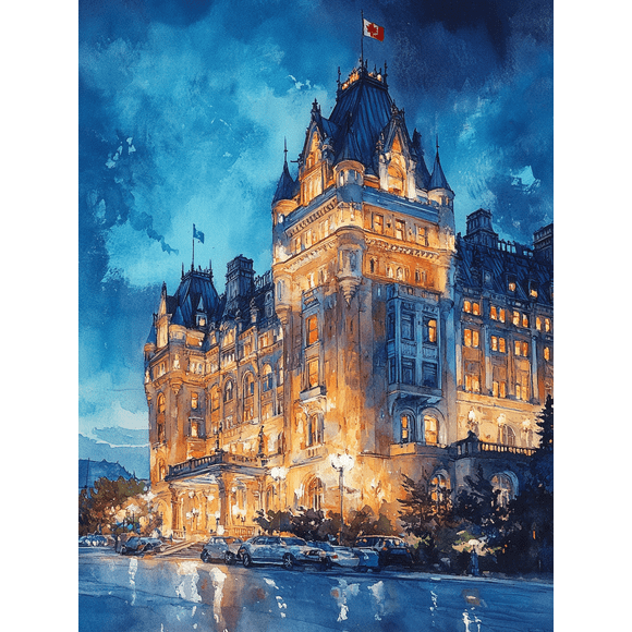 Night View Chateau Lake Louise Canvas Painting,Suitable for Living Room, Lobby,Office,Restaurant Decoration