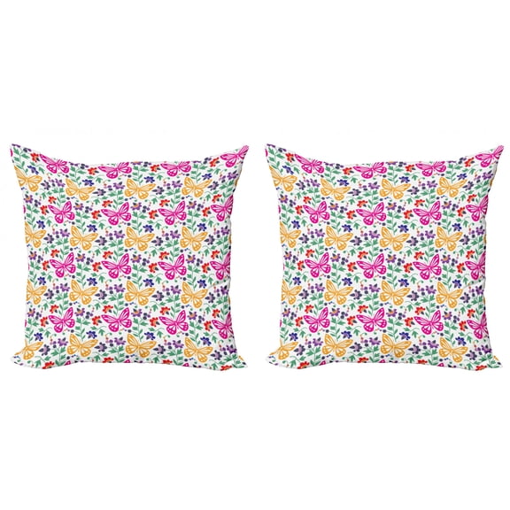 Ambesonne Spring Throw Pillow Cover 2 Pack, Vibrant Summer Blooms, 24", Multicolor