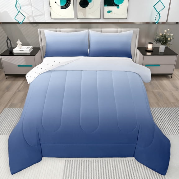 Feelyou Modern Blue Gradient Bedding Comforter Set for Adult, Chic Art Abstract Twin Comforter Sets, Simple Fashion Theme Reversible Bedding Set, Lightweight Room Decor, 2pcs