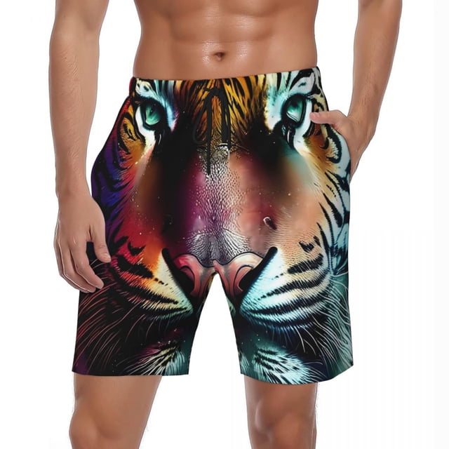 Tiger Stripes Gym Shorts Summer Two T Print Stylish Beach Shorts Man Running Surf Quick Dry Pattern Swimming Trunks