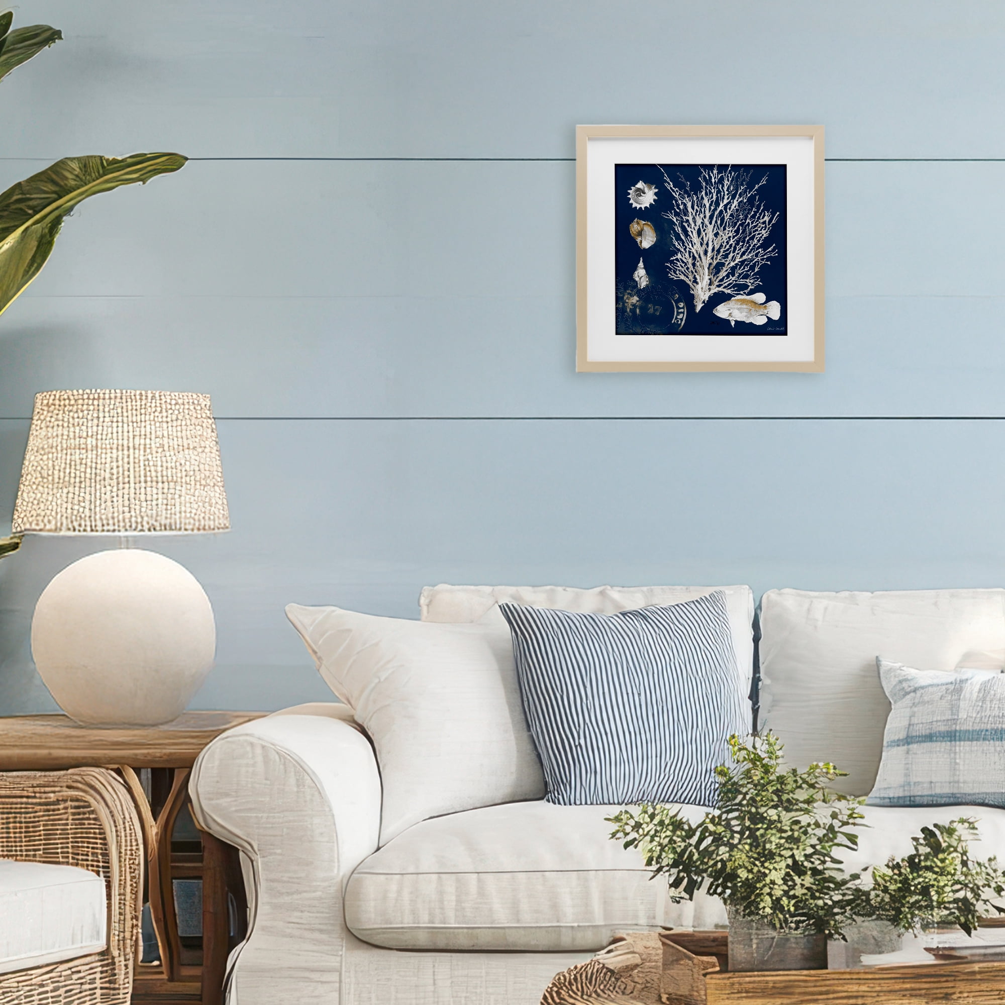 Stupell Industries Coral Medley on Navy Birch Framed Print Under Glass, design by Lanie Loreth