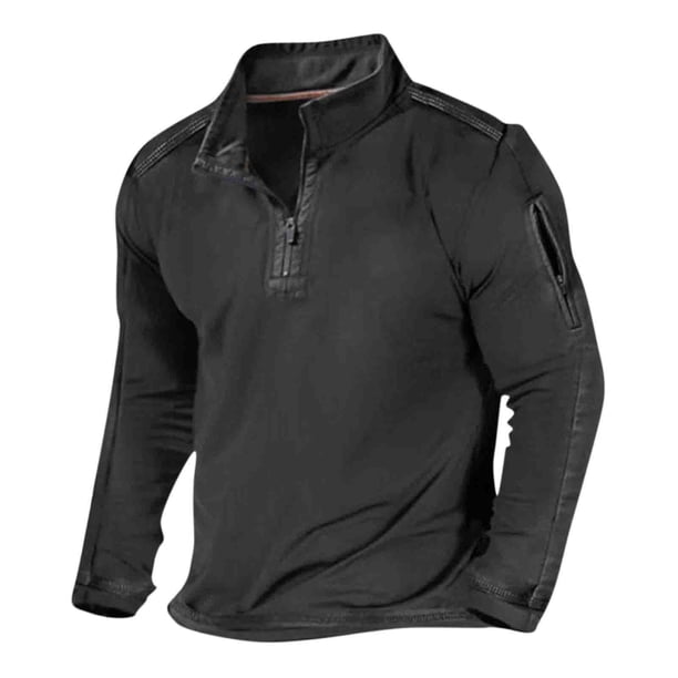 pstuiky camisetas de manga larga para hombre, Suéter de manga larga con cuello alto y bolsillos con cremallera de color liso para hombre salir tops xxl