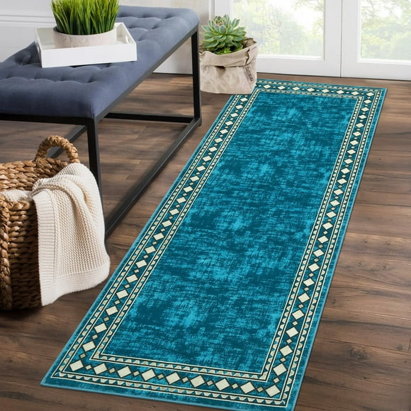 Bingirl Tapis 8*10 Pieds (244*305cm) 100 % Polyester Poids de Pile 350Gsm (Poids Total Environ 1150Gsm) Velours Perle Coton Tpr Lavé Tapis Pliant - Moderne - Hongkuo (Nouveau) Bleu-Vert